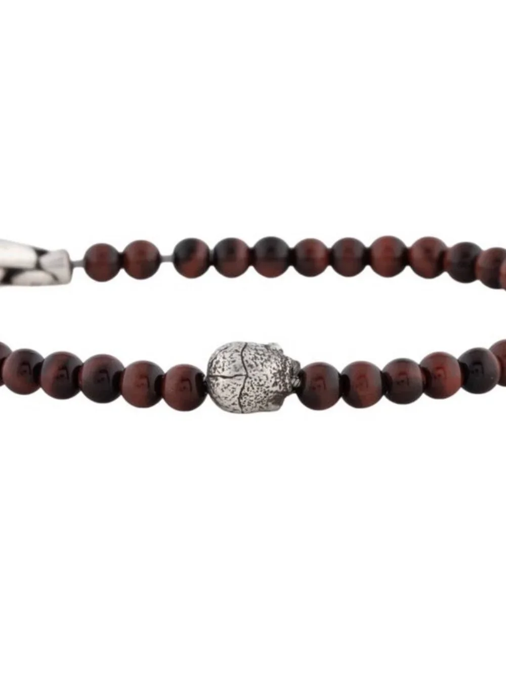DAVID YURMAN STERLING SILVER 925 TIGER'S EYE MEMENTO MORI SKULL BEAD BRACELET